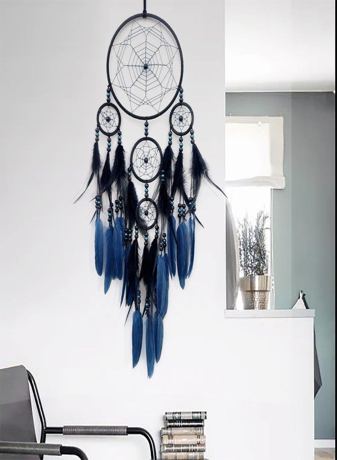 SOYUZU Blue and Black Dream Catcher Large Dream Catchers Wall Decor Handmade Feather Dreamcatcher Wall Hanging Ornament for Bedroom Living Room Home Decor - Image 5
